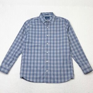 Fairlane Mens Large Regular Fit Non-Iron Stretch Plaid Button Down Shirt Blue L